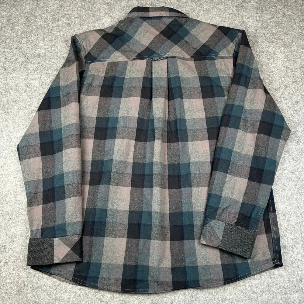 KAVU Buffaroni Mens XXL Plaid Flannel Shirt Grey Blue Long Sleeve Button Down
